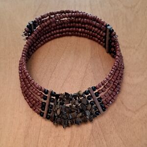 Vintage Chic Multi-strand Beaded Necklace Choker in Brown shades and Black